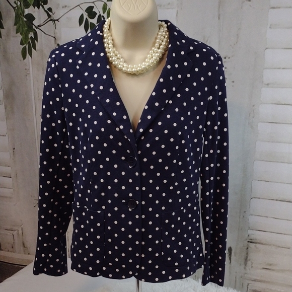 Talbots Navy Polka Dot Blazer Size SP - Picture 1 of 7